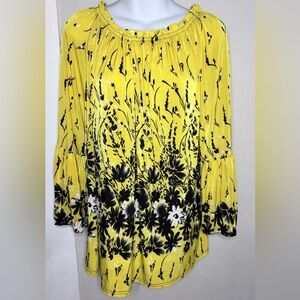 Ace Fashion Yellow Black Floral Blouse Women 1X